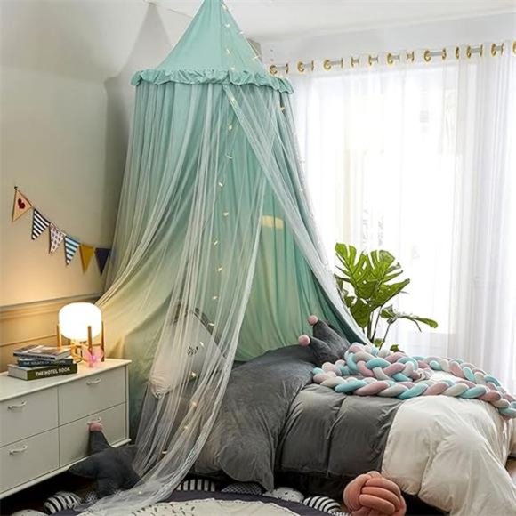 Bed Canopy for Kids with Lights,Double Layer Princess Round Dome Children Tent - Picture 7 of 7